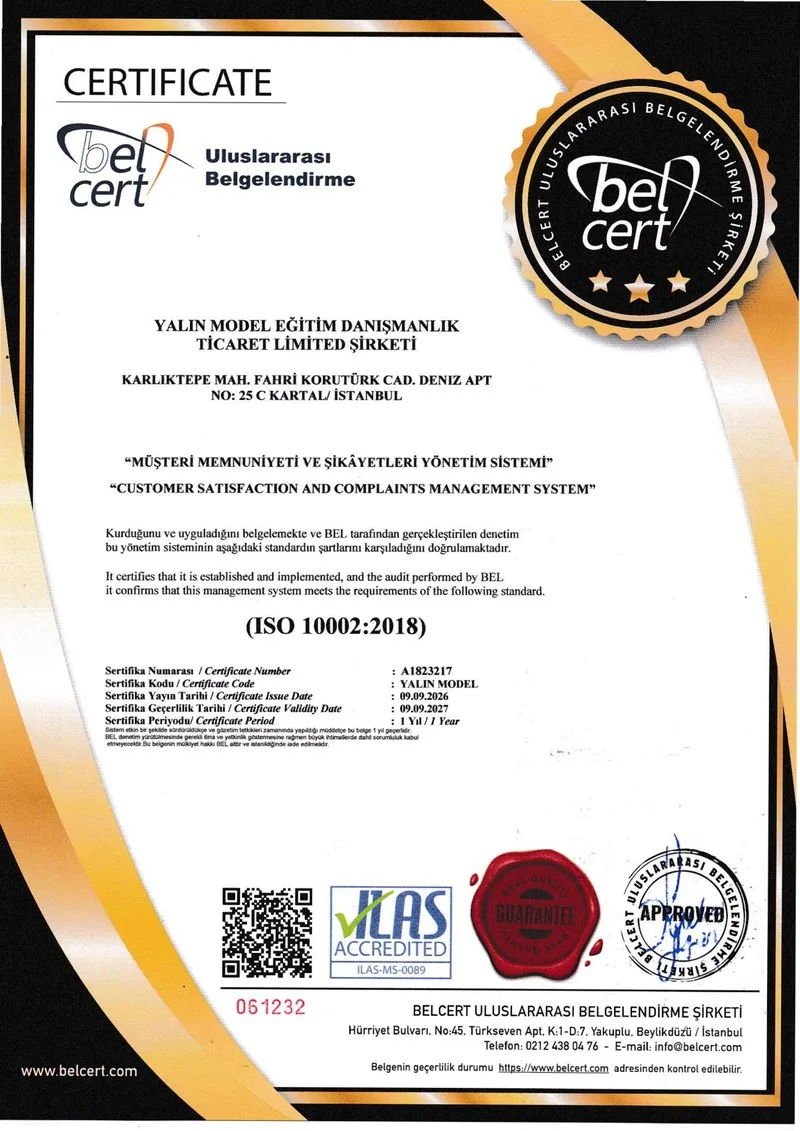 ISO 10002:2018 — Müşteri Memnuniyeti ve Şikâyetleri Yönetim Sistemi sertifikası