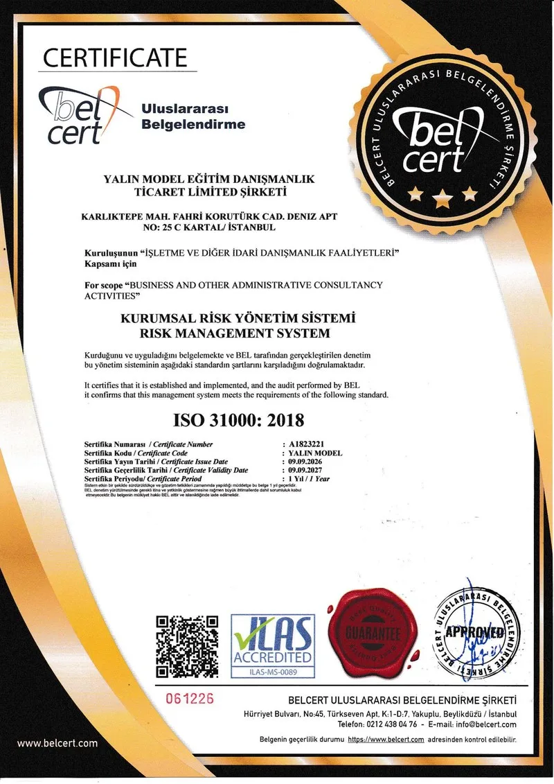 ISO 31000:2018 — Kurumsal Risk Yönetim Sistemi sertifikası
