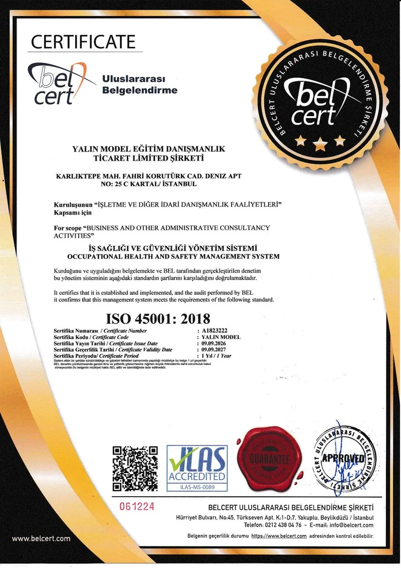 ISO 45001:2018 — İş Sağlığı ve Güvenliği Yönetim Sistemi sertifikası